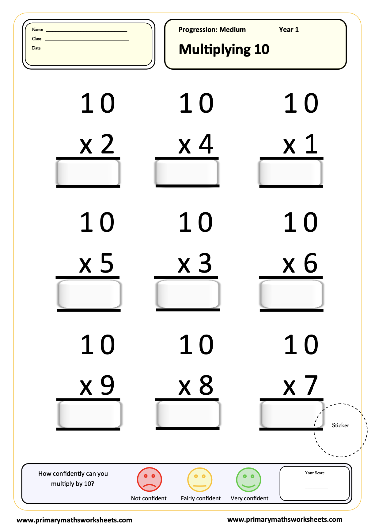 Year 1 Multiplication Worksheets 3