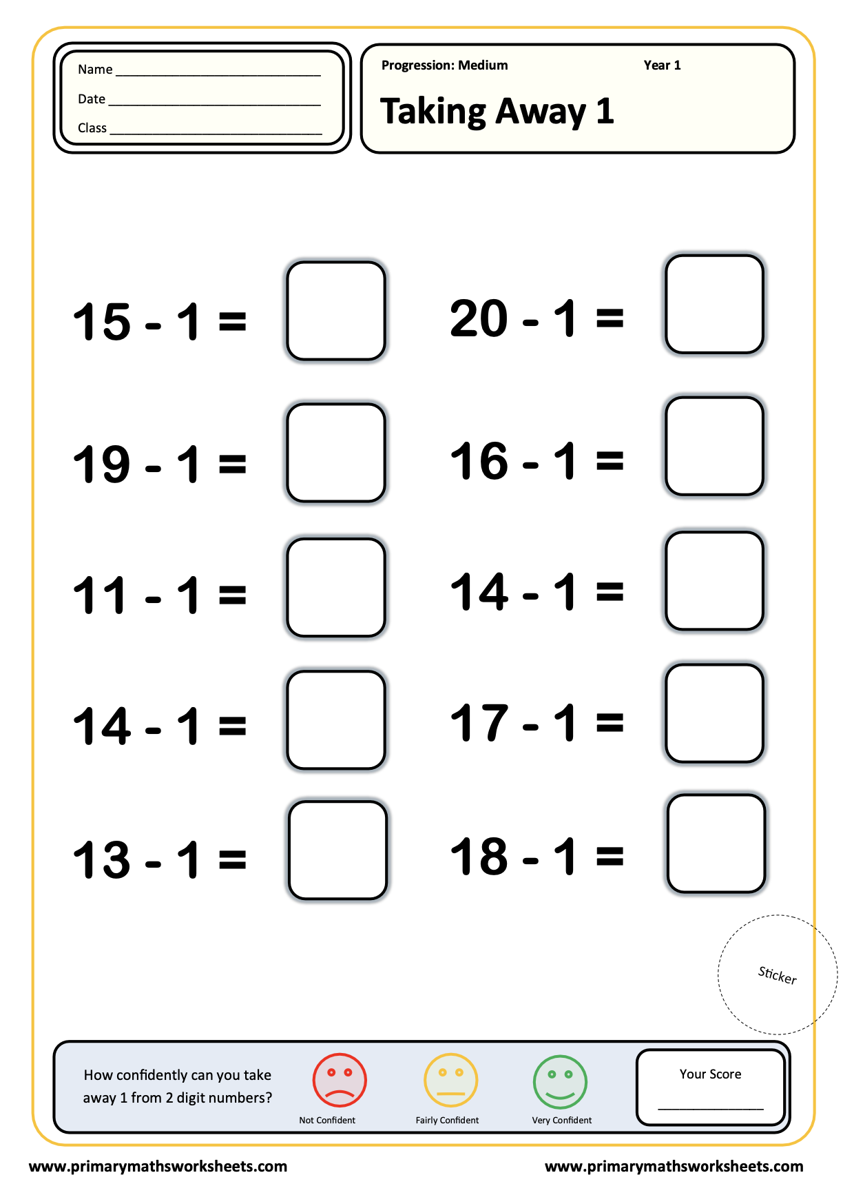 Year 1 Subtraction Worksheets 3