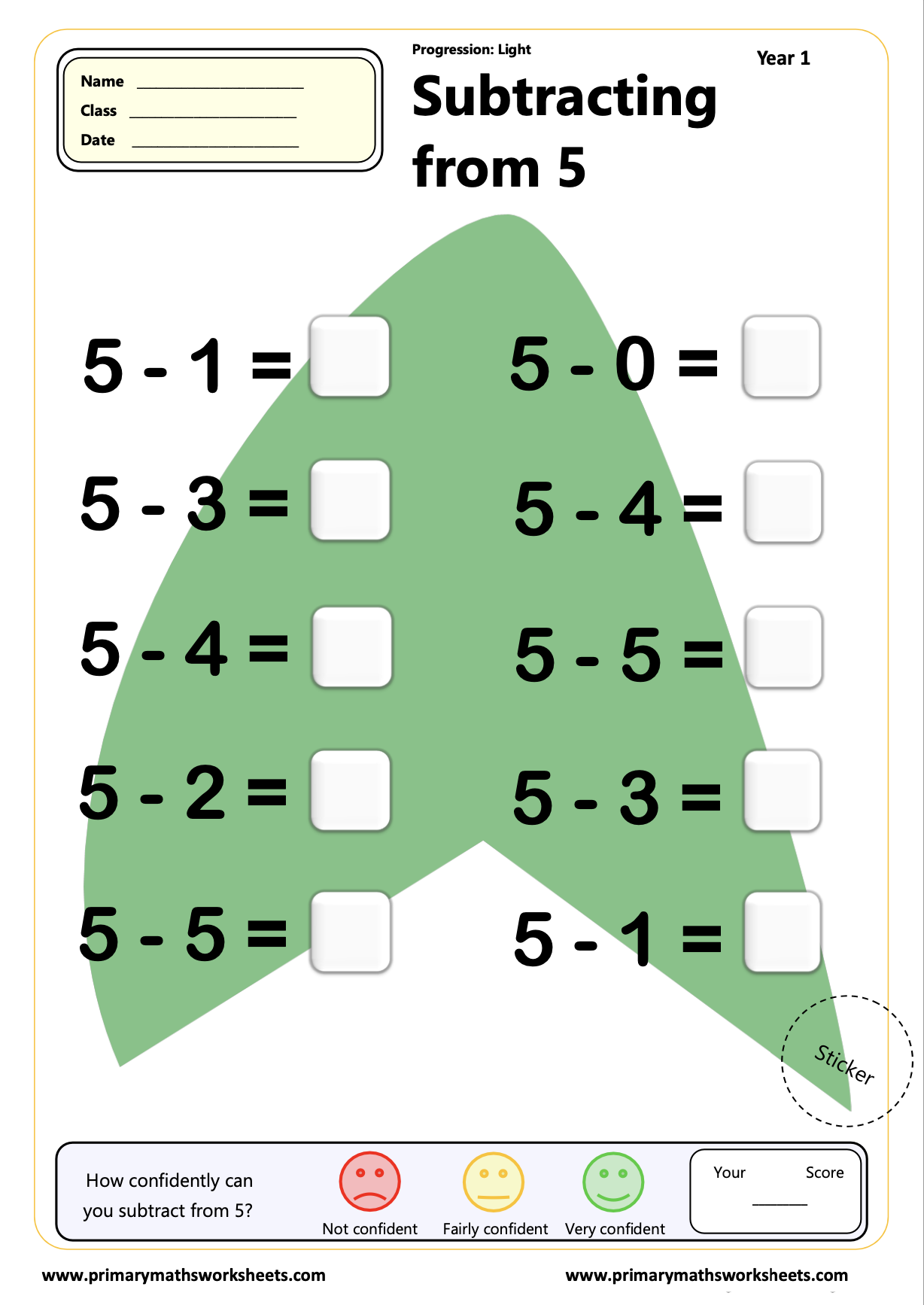 Year 1 Subtraction Worksheets