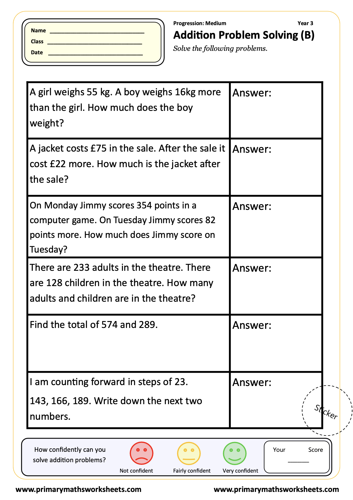 Year 3 Addition Worksheets 3