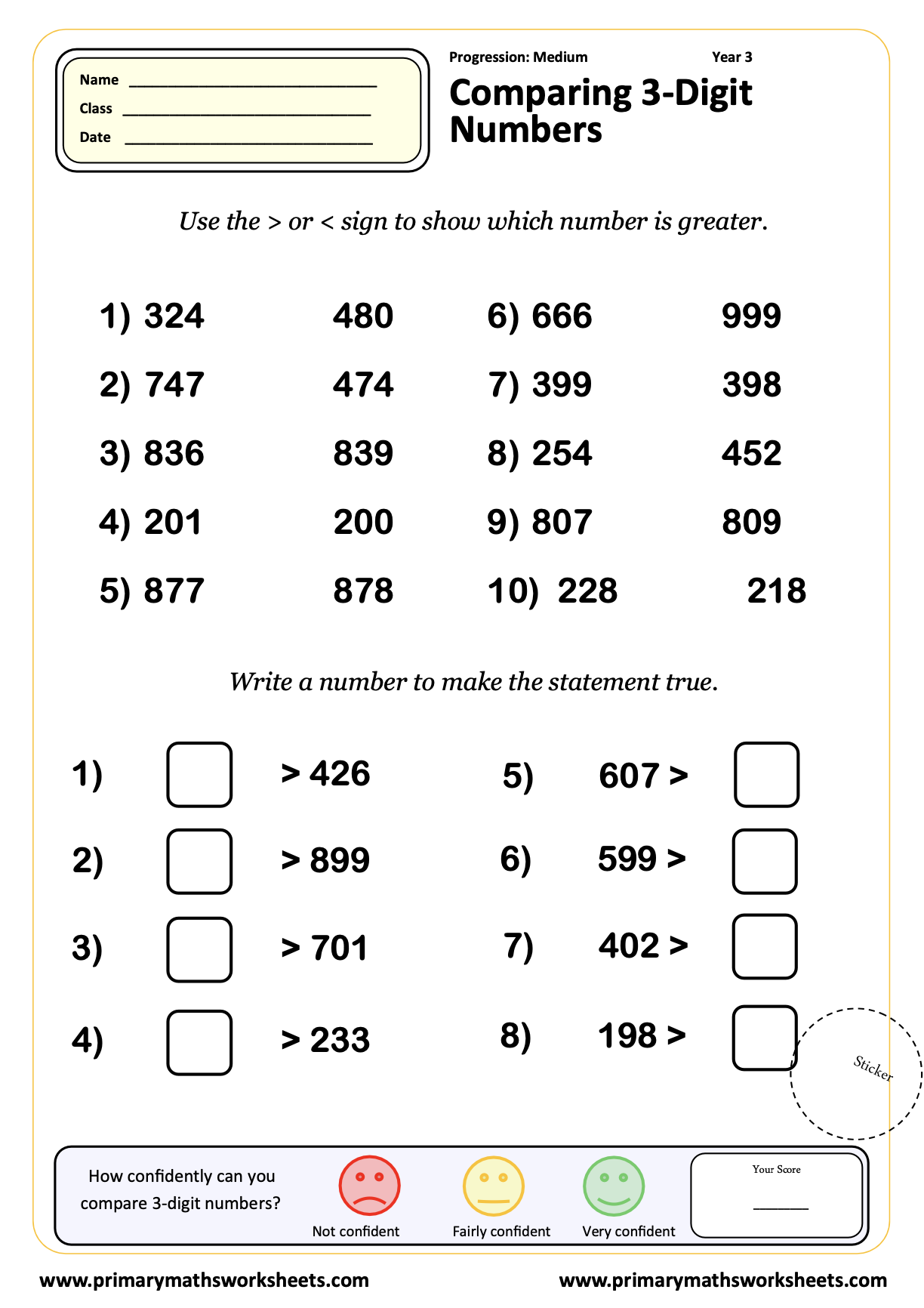 Year 3 Place Value Worksheets