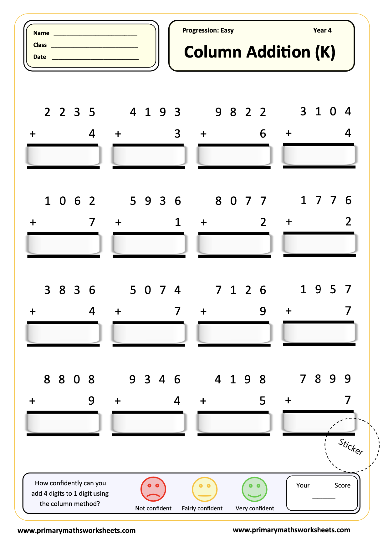 Year 4 Addition Worksheets 3