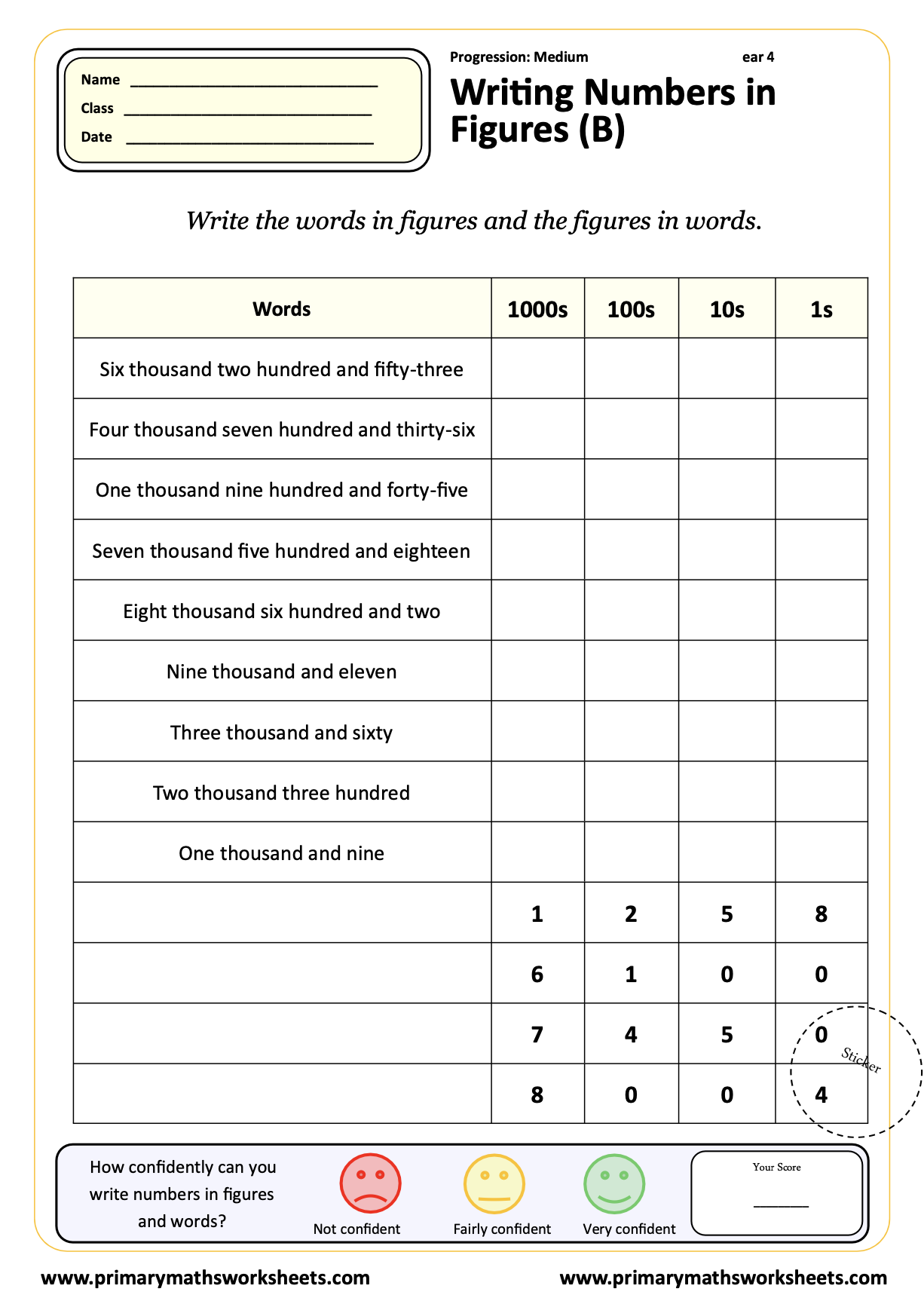 Writing Numbers in Figures Worksheet