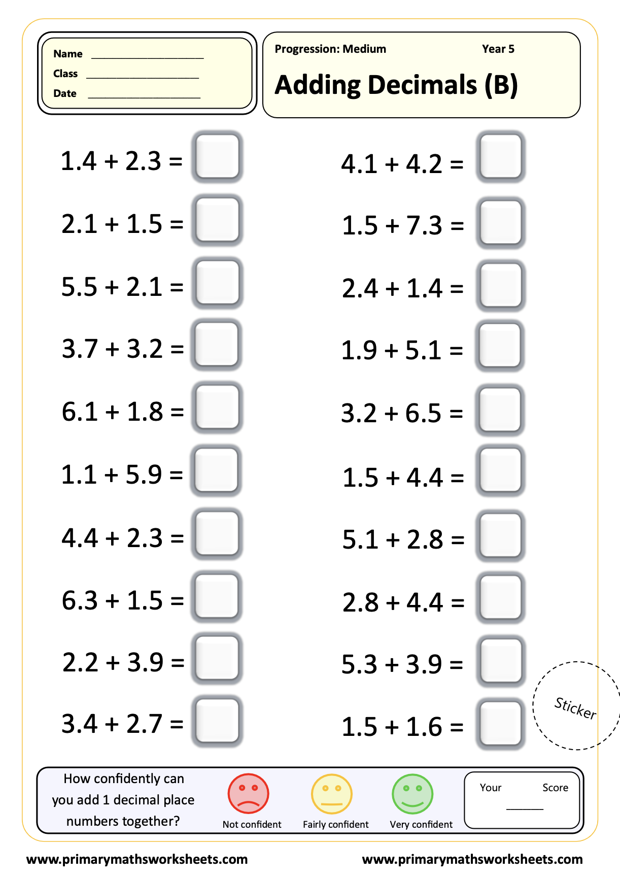 Year 5 Addition Worksheets 2