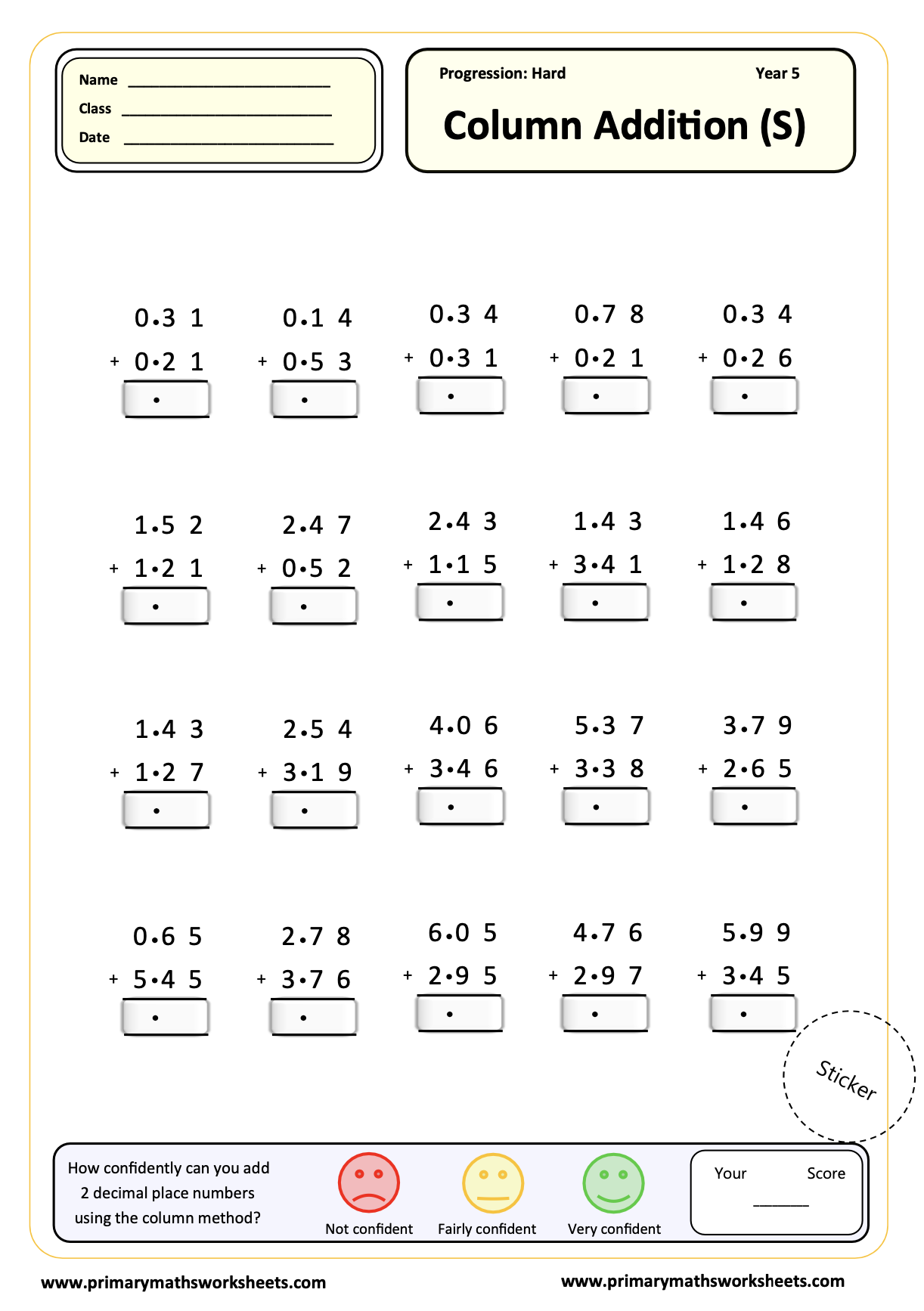 Year 5 Addition Worksheets 3