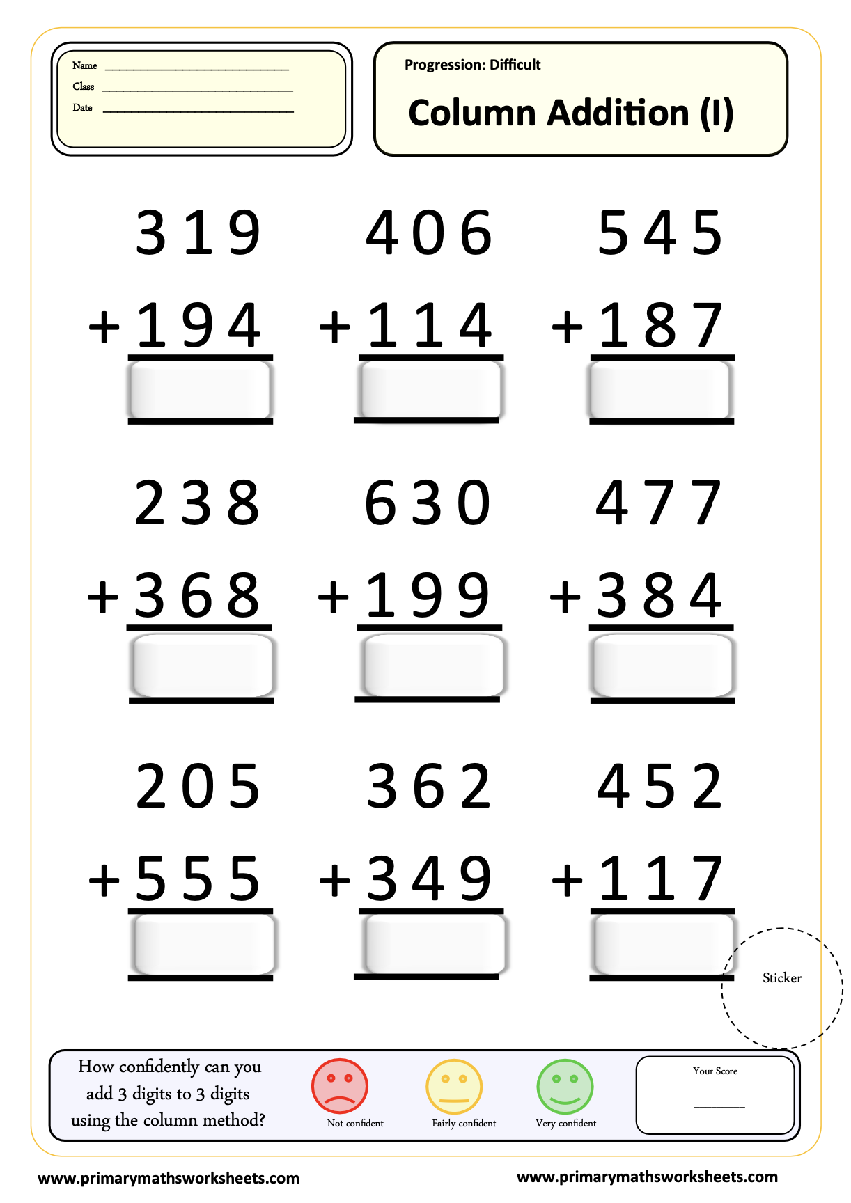 Year 3 Addition Worksheets